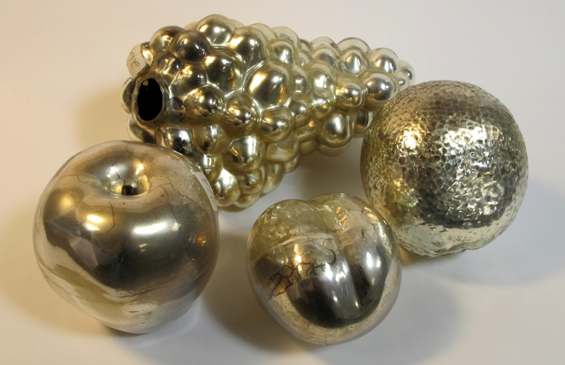 Mecury Glass Fruit. Grapes, Apple, Orange and plum.